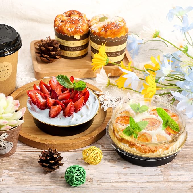 Beasea 20 Pack Cheesecake Pan with Lids, 8 Oz 4 Inch Round Foil Tart Tins Muffin Container with Lids Mini Pie Pans Mini Cake Pan Disposable Tart Pans For Pizza Pie Tart Quiche