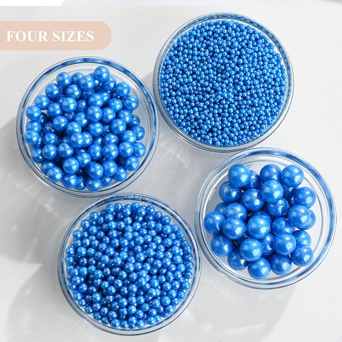 Homankit Edible Royal Blue Pearl Sprinkles for Baking, 4 Sizes Mix Sugar Pearls Cake Decorations for Cupcake Toppers Cookie Decorating Birthday Party Wedding Valentines Easter Christmas Supplies