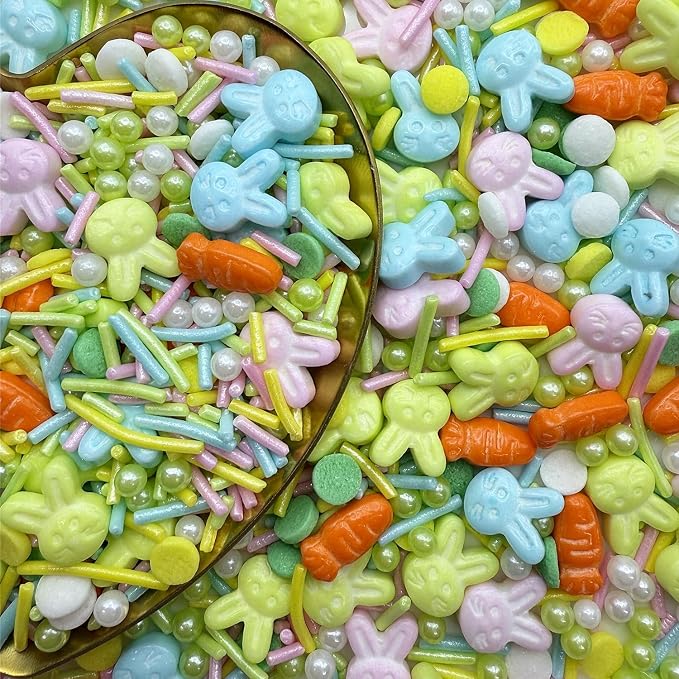 CandiJumpin Edible Bunny Sprinkles, Pastel Pearl Sprinkles Easter Cake Decorations Crunchy Jimmies Edible Pearls for Cake Decorating Pearl Decoration for Baking Baby Shower Birthday Wedding Christmas Supplies 3 OZ