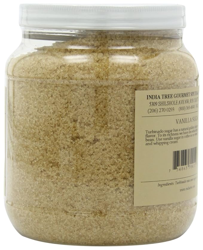 India Tree Vanilla Sugar, 3 lb Canister - Vegan, Non-GMO and Fair Trade Raw Cane Sugar with Real Vanilla Bean