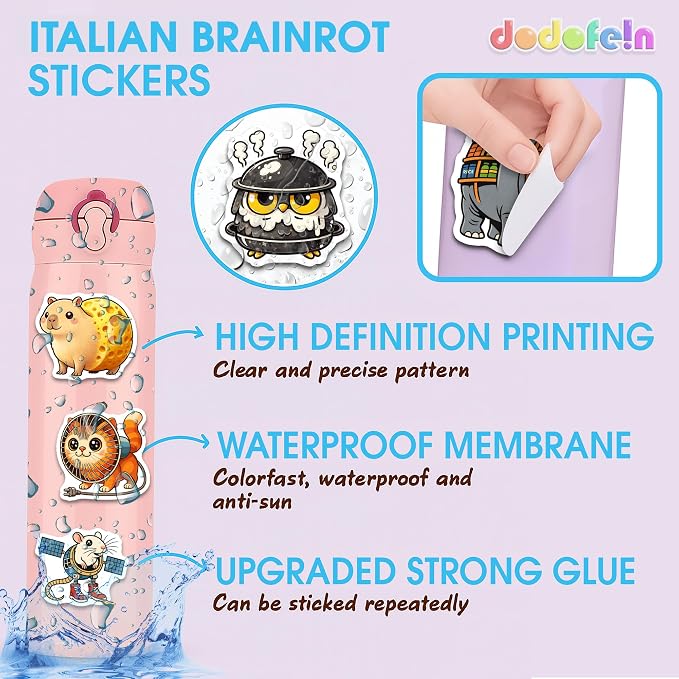 Meme AI Animals Stickers 50PCS – Waterproof Vinyl Italian Brain Rot Decals for Water Bottles, Laptops, Journaling – Non-Repeating Decals, High-Definition Print Gift
