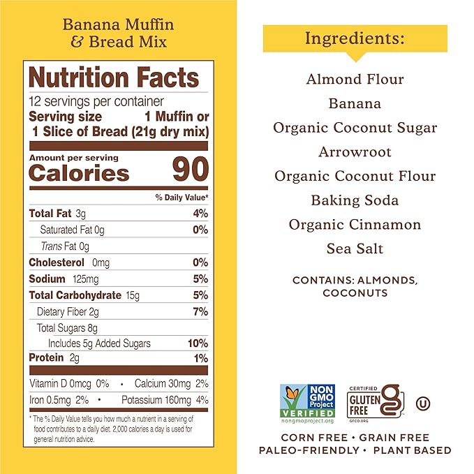 Simple Mills Almond Flour Baking Mix, Banana Muffin & Bread Mix - Gluten Free, Plant Based, Paleo Friendly, 9 Ounce (Pack of 6)
