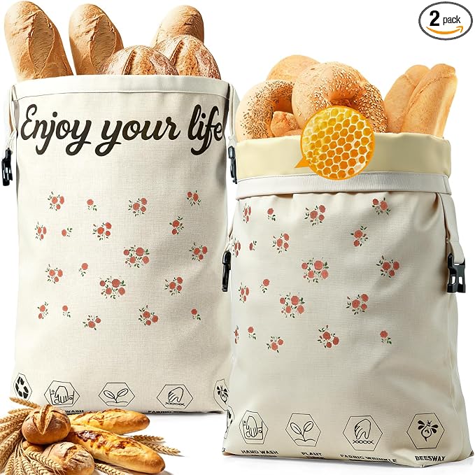 2 Pack Reusable Beeswax Bread Bags for Sourdough, 13"×17" XL Natural Beeswax Bags - Bread Storage Bags to Keep Fresh Longer, 100% Linen Moisture-proof Sourdough Storage Bags, Portable, Easy to Clean