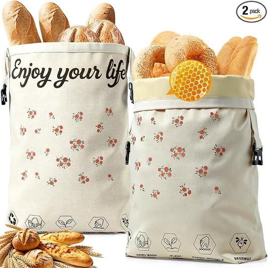 2 Pack Reusable Beeswax Bread Bags for Sourdough, 13"×17" XL Natural Beeswax Bags - Bread Storage Bags to Keep Fresh Longer, 100% Linen Moisture-proof Sourdough Storage Bags, Portable, Easy to Clean