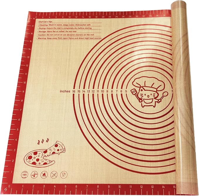 28" x 20" Silicone Baking Mat with Measurements, Extra Large, Durable Nonstick Dough Matt for for Baking, Pizza Making, Cookies & Pastry Rolling (Red)