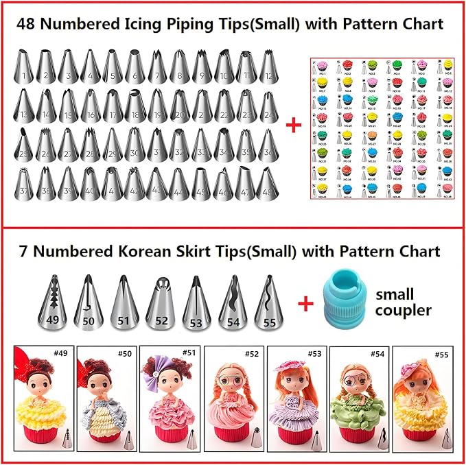 ANSLYQA Cake Decorating Kit, 340 Pcs Baking Tools (Blue) | Cake Turntable, Leveler, 55 Numbered Icing+Skirt Tips, 2 Spatulas, 3 Scrapers, 100 Pastry Bags, 100 Cupcake Liners & More