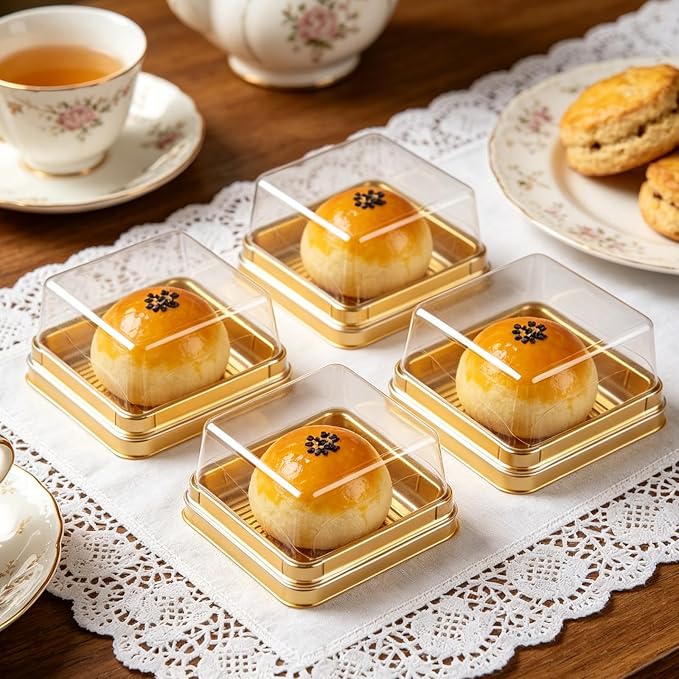 50 Set 3" Mini Cupcake Containers Dessert Holders with Lids | Cupcake Boxes Muffin Pod Dome Chocoflan Cajas Para Postres Individual Container Box for Party Wedding Birthday Gifts Supplies