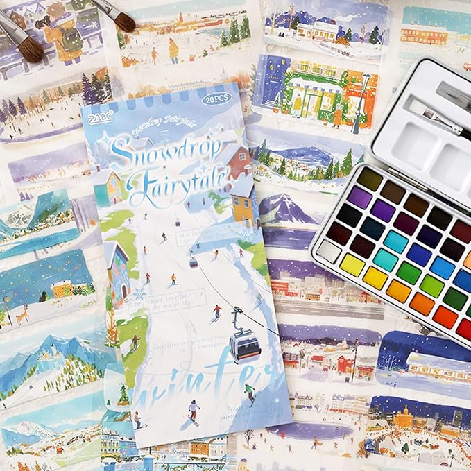 Snow Series Sticker Scrapbooking Supplies for Junk Journal, 10 Sheets PET Stickers and 10 Sheets Washi Stickers