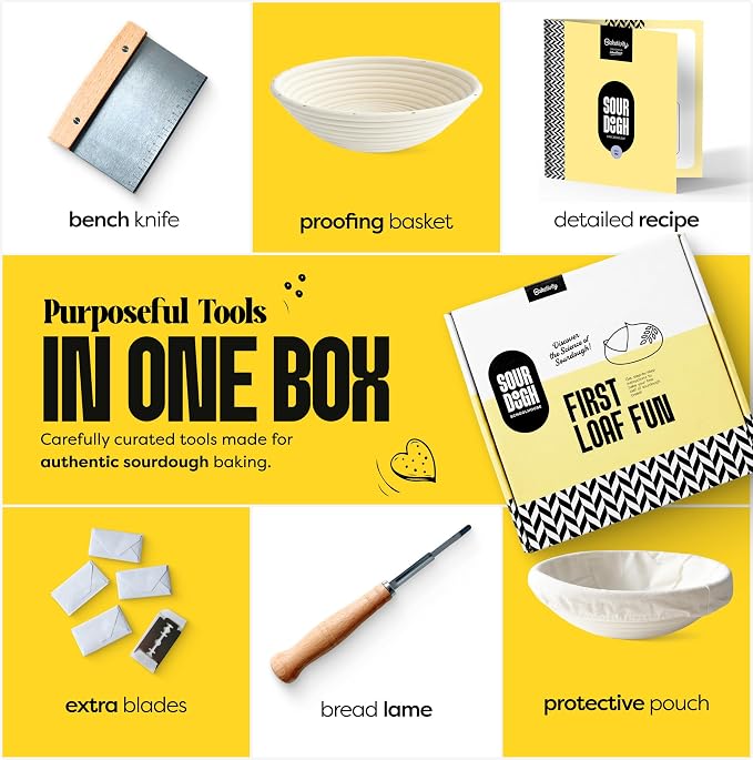 Baketivity Sourdough Bread Loaf Kit for Beginners – Sourdough Making Kit with Scoring & Baking Tools – Family Activity to Learn Artisan Bread at Home, Birthday Gift for Kids