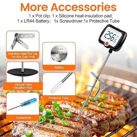 10 Inch Long Digital Candy Thermometer with Pot Clip,Deep Fry Thermometer,Rotating Display, Best Instant Read Food Meat Thermometer for Candy Making or Deep Frying