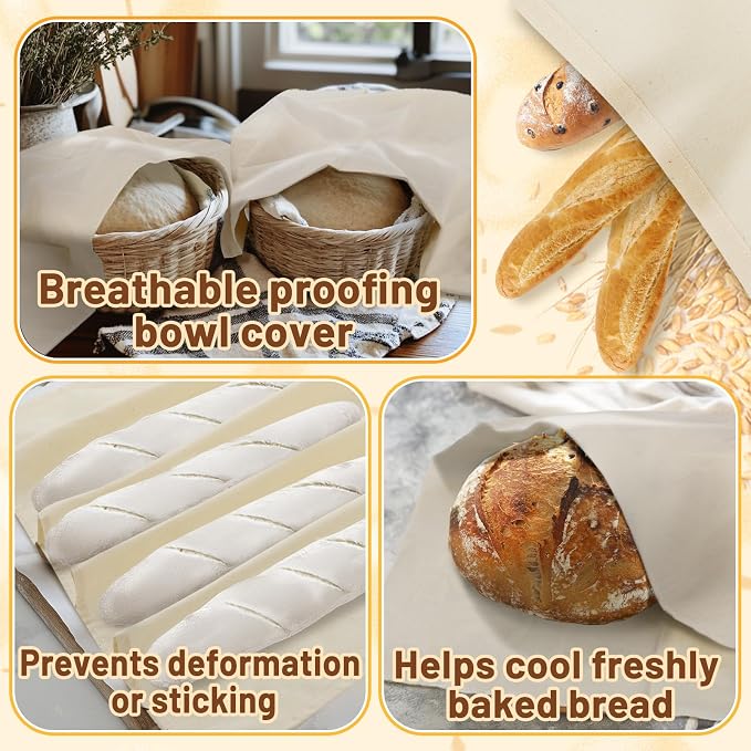 3Pcs 28"x28" Large Tea Towels for Sourdough Bread Baking - 100% Cotton Unbleached Reusable Flour Sack Towels, Proofing Cloth Supplies for Baguettes, Loaves, Ciabatta Dough Rising