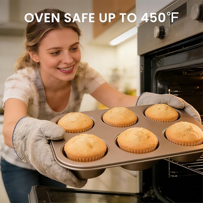 6-Cup Nonstick Muffin Pan for Baking, Heavy Duty Carbon Steel Cupcake Pan and Muffin Tin, Muffin Baking Pan for Cupcakes, Muffins, Brownies and Egg Bites