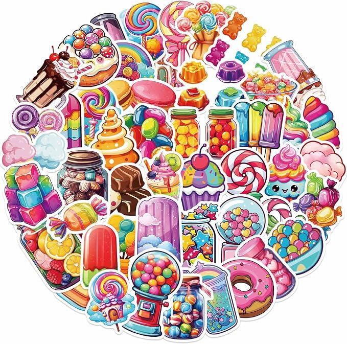 Cute Candies Lollipops Ice-Cream Cake Aesthetic Stickers, 50PCS Funny Sweets Aesthetic Waterproof Stickers for Water Bottles Laptop Journal Scrapbook, Sweet Snack Decals