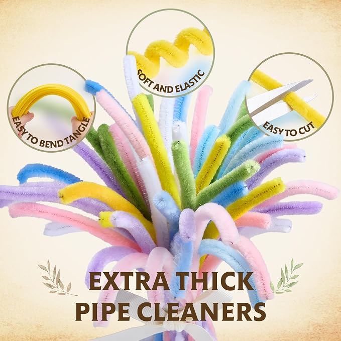 LENYNAL 500 Pcs Pastel Pipe Cleaners Bulk Craft, Pink Pipe Cleaner Flower Kit, Glue-Free & Safe for Kids, Step-by-Step Tutorial, 6 Colors Chenille Stems for Flower Making
