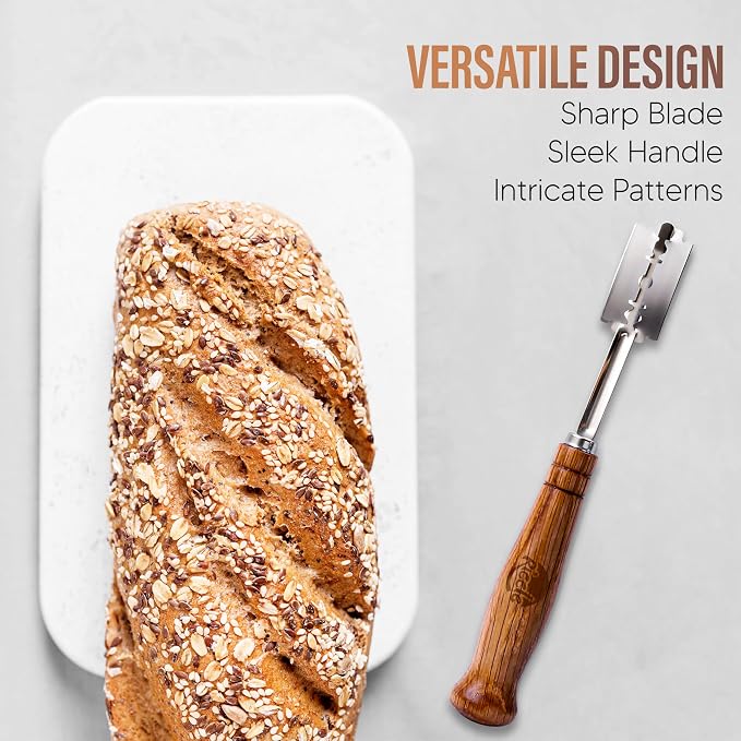 RICCLE Bread Lame Slashing Tool, Oakwood Ergonomic Handle Dough Scoring Knife with 10 Razor Blades and Storage Cover