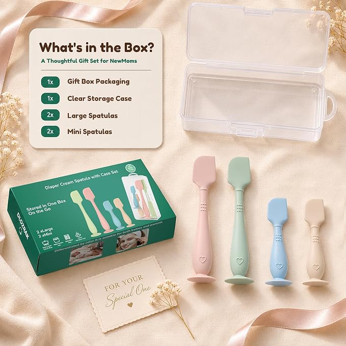 4-Pack Diaper Cream Spatula with Travel Case, Soft Baby Butt Spatula – Silicone Butt Paste Spatula, Convenient Diaper Spatula, Ideal Baby Shower Gift