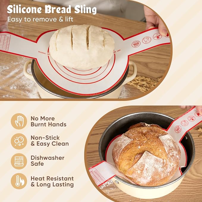 Sourdough Starter Kit, Banneton Bread Proofing Basket Baking Gift Set, Sourdough Bread Baking Supplies, Sourdough Tools with Starter Jar, Bread Sling, Bread Lame, Bread Making Tools