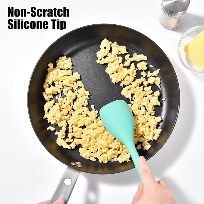 Doosu Silicone Spoon Spatula Set of 2, 600ºF Heat-Resistant Food Grade Rubber Spoonula with Seamless Design, Non-Stick Dishwasher Safe Kitchen Utensils for Cooking, Baking, Mixing, Scraping (Aqua Sky)