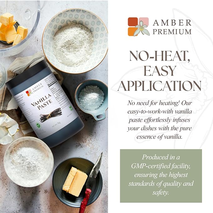 Amber Premium Pure Vanilla Bean Paste 1kg / 27 fl oz (US) - Made with Authentic Madagascar Vanilla Extract - Vegan, Kosher, Chef Recommended for Baking, Desserts, and Pastries