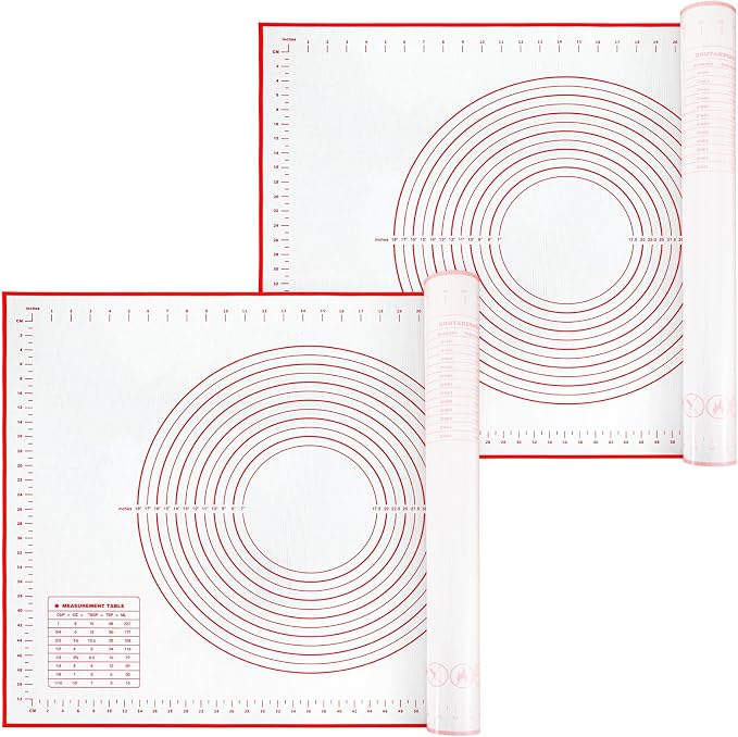 2 Pcs 32x24" Extra Large Dough Mat Silicone Baking Mats for Rolling Pastry Kneading Sheet Sourdough Bread Baking Supplies (Red)