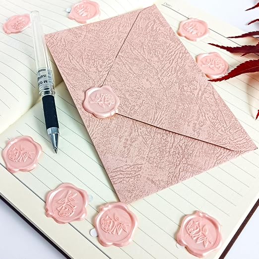 25 Pcs Pink Rose Wax Seal Stickers, Pink Wax Seal for Wedding Invitation, Easy to Use and Good Adhesion Rose Envelope Stickers, Wedding Invitation Accessories