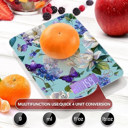 Food Scale Kitchen Scale for Baking Cooking Digital Food Weighing Measuring Scale Small Waterproof Electric Food Scale Elegant Hydrangeas Magnolias Butterflies