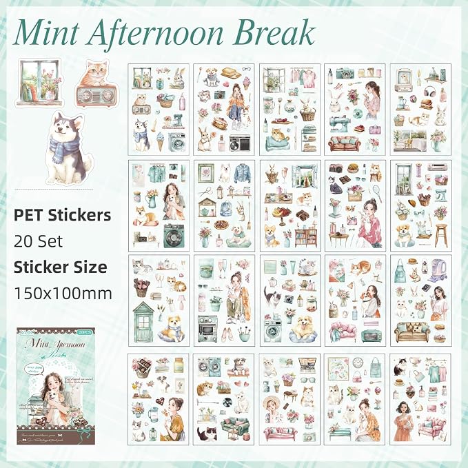 Family Series Sticker Scrapbooking Supplies for Junk Journal, 20 Sheets PET Stickers
