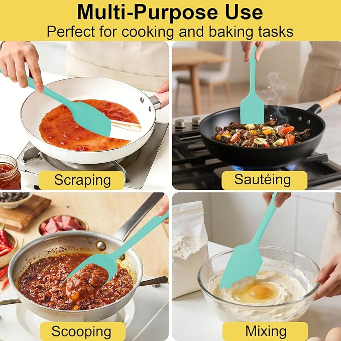 Silicone Spatula Set, 11.4 in, 600°F Heat Resistant (Green) | Food Grade Rubber, BPA Free, Stainless Steel Core, Flexible for Cooking, Baking, Mixing, Seamless, Nonstick & Dishwasher Safe