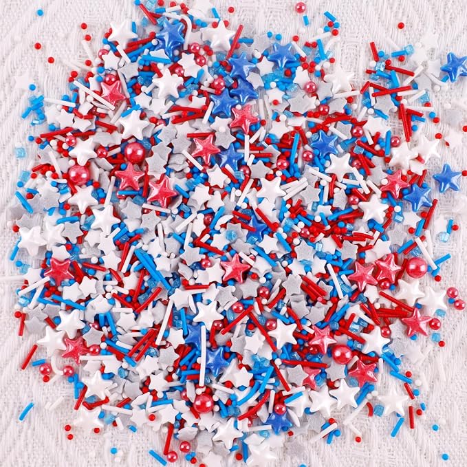 Patriotic Sprinkles Red White Blue Silver Sprinkle Rainbow Jimmies for Baking Cookie Star Sprinkle 4th of July Memorial Day Sprinkles Edible Colorful Sugar Pearl Candy Decorations 100g /3.5 Oz