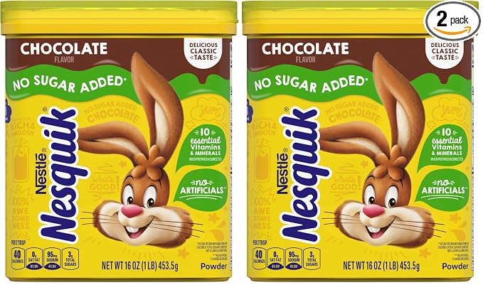 Nesquik Chocolate Powder No Sugar Added, 16 oz (Pack of 2)