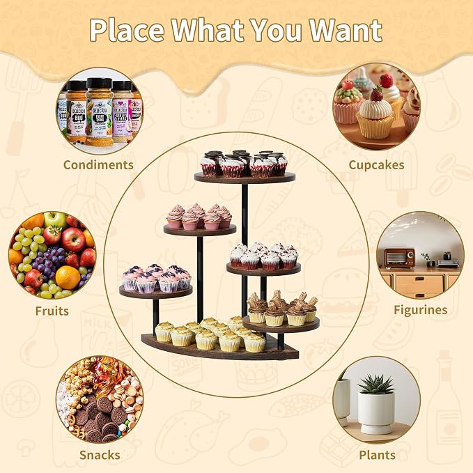 Cake Stand for Cupcake Dessert Display - 6 Tiered Corner Tray Dessert Table Stand, Cupcake Tower for 102 Cupcakes, Wood Cake and Cup Cake Stand Combo Serving Trays for Party Wedding Birthday