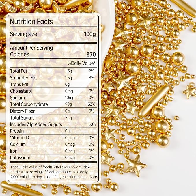 Gold Pearl Star Rods Sprinkles Edible, 150g/5.29oz, Edible Gold Pearls Sprinkles for Cake Decorating, Cupcakes Cookies Toppers, Holiday Sprinkles, Party, Birthday Supplies