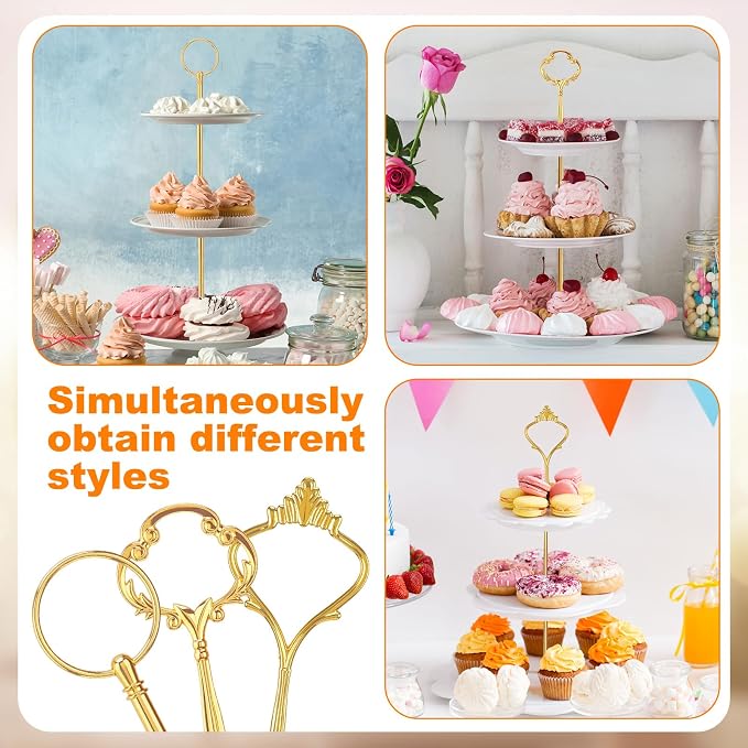 6 Sets 3 Tier Cake Stand Hardware Tiered Tray Plate Hardware Kit Heavy Metal Cake Fruit Food Plate Stand Fitting Stacking Kit for Serving Dessert Cupcake Dish Food(Cute,Gold)