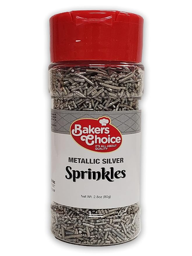 Bakers Choice Metallic Silver Sprinkles for Baking - Jimmies Sprinkles for Ice Cream Toppings - Dairy Free, Kosher 2.8 oz.
