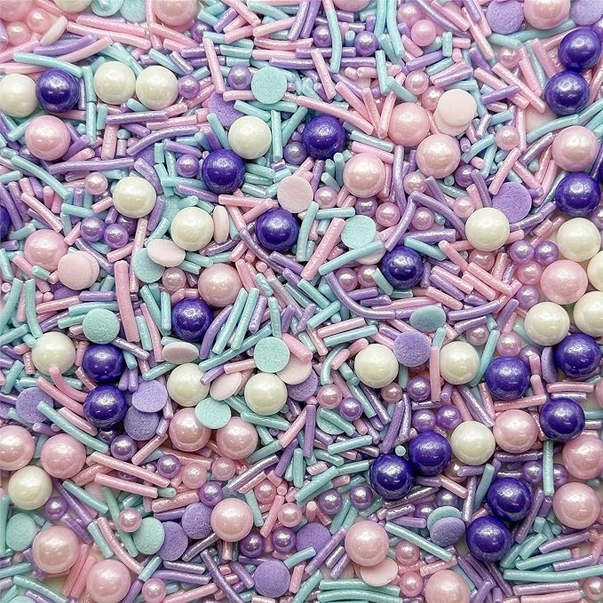 CandiJumpin Pastel Pearl Sprinkles, Edible Pearls and Jimmies Mix Pink Blue and Purple Sprinkles Crunchy Jimmies Edible Pearls for Cake Decorating Pearl Decoration for Baking Baby Shower Party Birthday Wedding Christmas Supplies 3 OZ