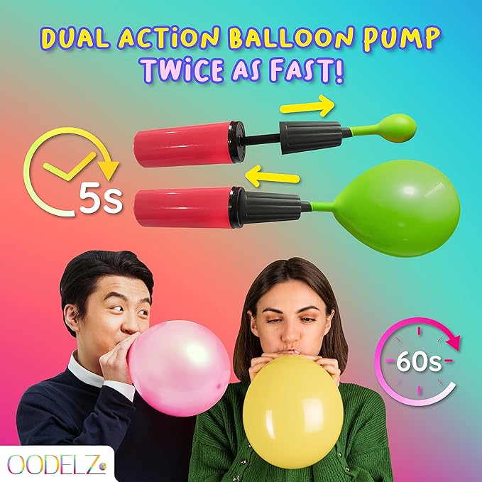 Hand Pump-Balloon Inflator & Kit - 2 Hand Air Pump for Balloons & Garland - Tie Tool, String & Tape for Birthday Party Decorations, Portable Air Pump Inflatables