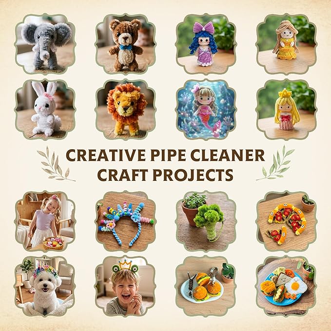 LENYNAL 500 Pcs Pastel Pipe Cleaners Bulk Craft, Pink Pipe Cleaner Flower Kit, Glue-Free & Safe for Kids, Step-by-Step Tutorial, 6 Colors Chenille Stems for Flower Making