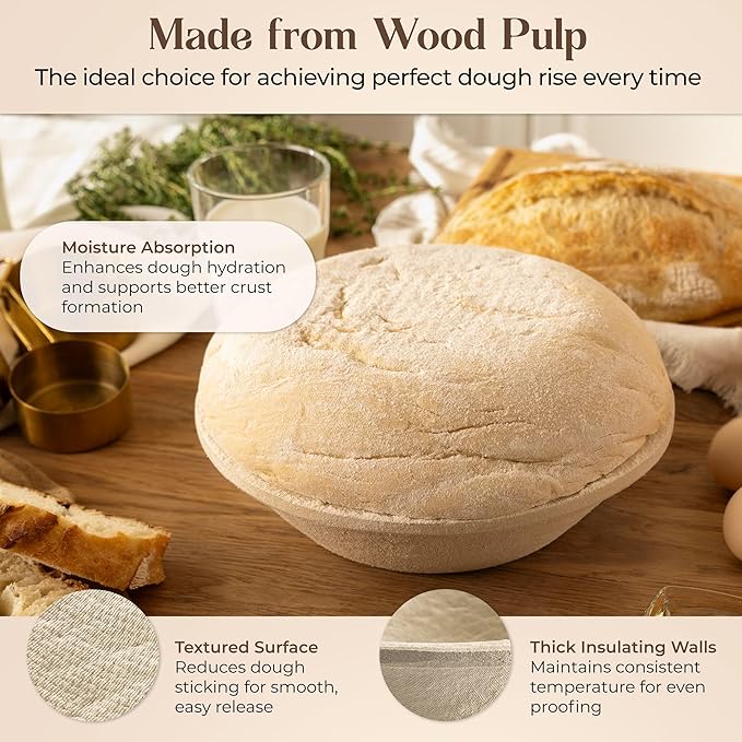 Wood Pulp Banneton Bread Proofing Basket – 13" Oval 1.5LB Brotform, Grooved Pattern– Non-Stick Natural Wood Pulp Pressed for Durability– Made in Germany Proofing Basket for Sourdough Bread Baking