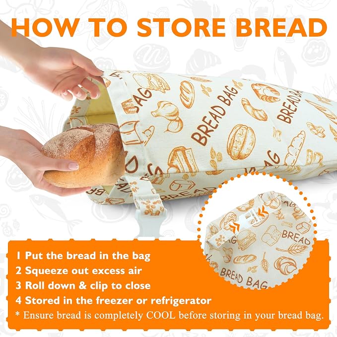 2 Pack Bread Bags For Homemade Bread,Cotton Beeswax Bread Bags For Sourdough,Waxed,Reusable Cloth Bread Bag With Locks For To Go Picnic Food Packaging