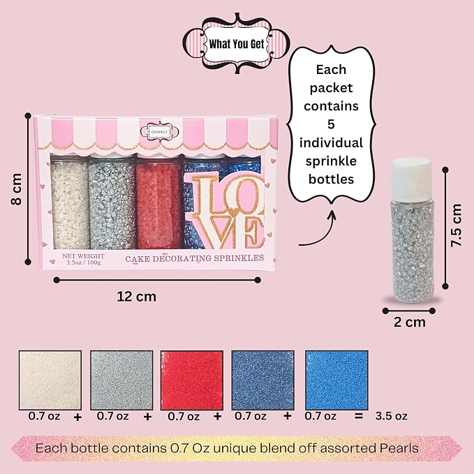 Confect Edible Cake Sprinkles | Patriotic Mix Red, White, Blue & Silver Sprinkles | Independence Day Sprinkles | Vegan, Gluten-Free, Soy-Free, Dairy-Free, Palm Oil-Free- 5 Oz