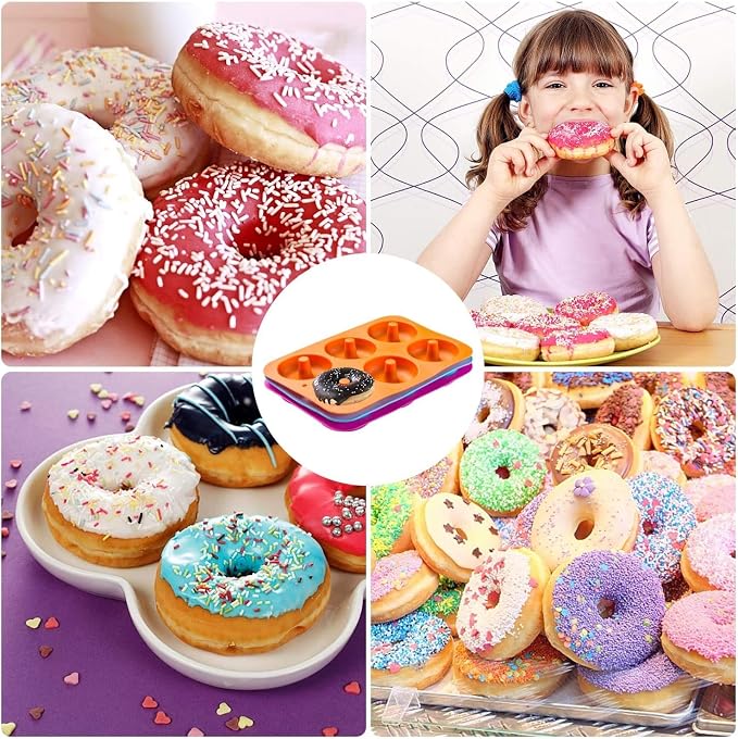 2 Pack Donut Pan Silicone Baking Mold 6-Cavity Donut Mold with Nonstick Coating Soft and Reusable Donut Mould for Cake Bread Chocolate etc（Blue/Green）