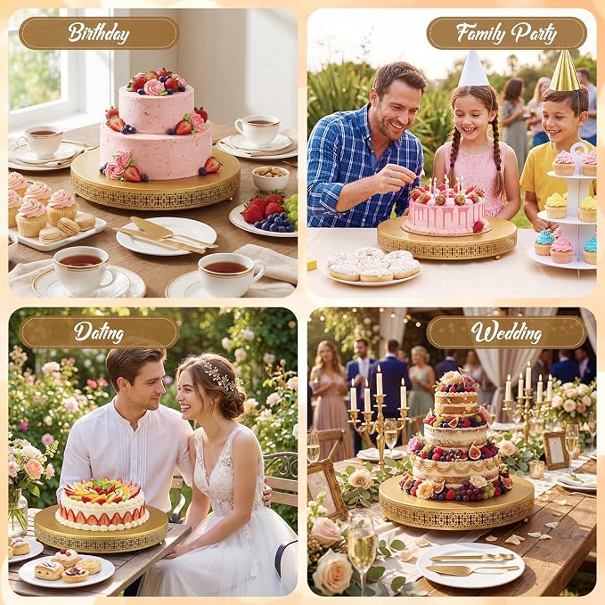 Wenqik Gold Cake Stand 20 Inch Metal Round Cupcake Dessert Wedding Cake Stand with Cutting & Spatula Cookies Display Holder Fruit Serving Tray for Table Wedding Birthday Anniversary Party