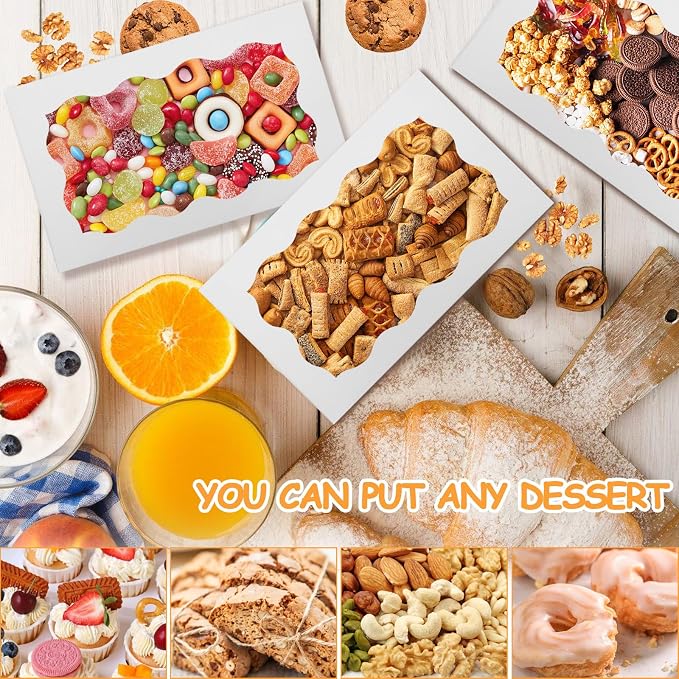 60 Pack 7 x 4 3/8 x 1½ Inch Cookie Boxes with Clear Window Small White Cookie Boxes Bakery Treat Boxes for Dessert, Donuts, Pie, Candy, Macaron