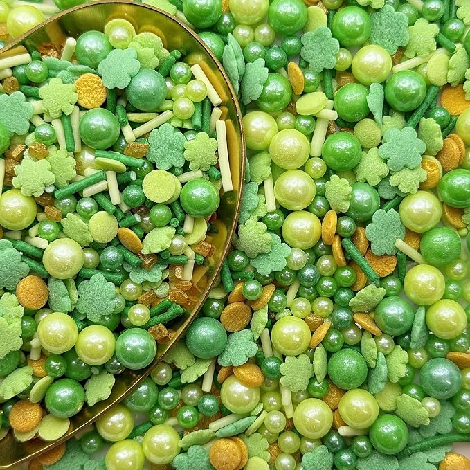 CandiJumpin Green Pearl Sprinkles, Edible Pearls and Jimmies Mix Green Sprinkles Crunchy Jimmies Edible Pearls for Cake Decorating Pearl Decoration for Baking Baby Shower St Patricks Day Birthday Wedding Christmas Supplies 3 OZ