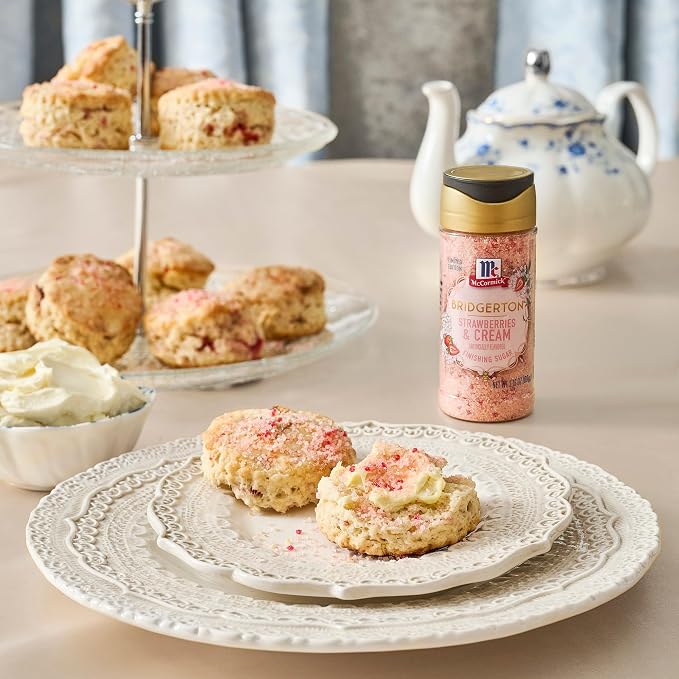 McCormick Bridgerton Finishing Sugar, Strawberries & Cream, Limited Edition, Sweet Strawberry Flavor Infusion, For Desserts, Cocktails, Breakfasts, and More, 3.16 oz