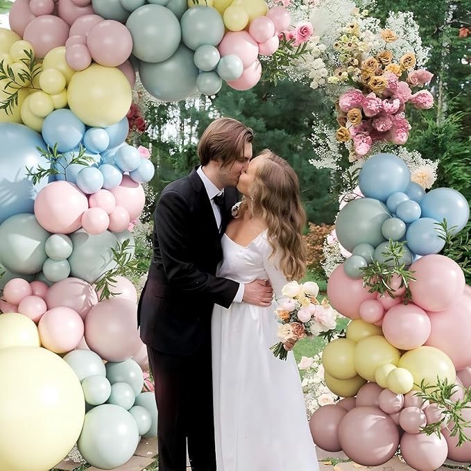Pink Blue Yellow Pastel Balloon Arch Kit, 124Pcs Macaron Light Pink Blue Yellow Balloons for Spring Tea Party Baby Shower Wedding Birthday Gender Reveal Party Decorations