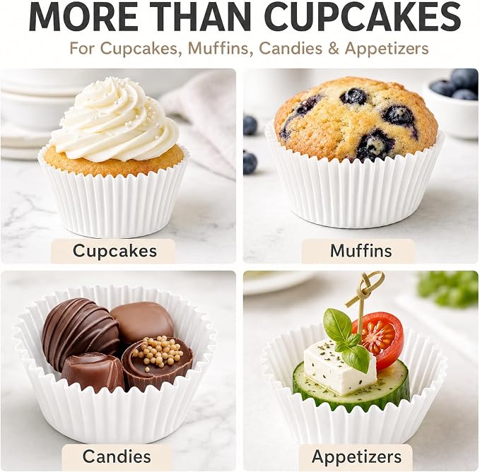 Green Direct Cupcake Liners - Standard Size Cupcake Wrappers to use for Pans or carrier or on stand - White Paper Baking Cups Pack of 500