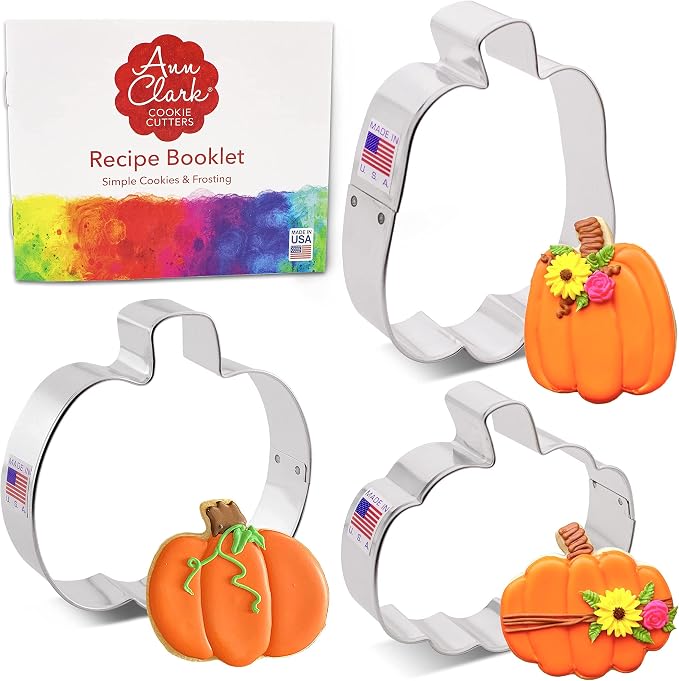Ann Clark Cookie Cutters Pumpkin Patch 3 Piece Cookie Cutter Set with Pumpkin Orange Food Coloring Gel Made in USA