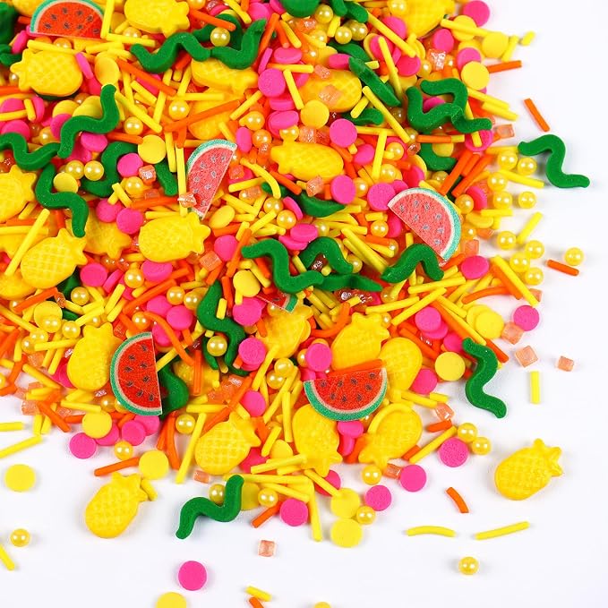 Summer Themed Sprinkle for Cake Decorating, Watermelon Pineapple Fruits Sprinkles for Edible Cupcakes toppers, Party Candy for Decorating Cakes, Cupcakes, Cookies & Desserts