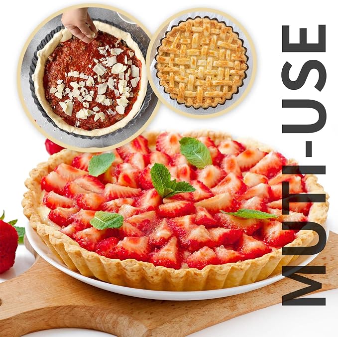 Deep Dish Quiche Pan, 11” x 2” Tall Pie Pan Deep Tart Pan with Removable Bottom, Nonstick Large Fluted Tart Mold Loose Base Round Deep Pizza Pan for Baking Easter Pie